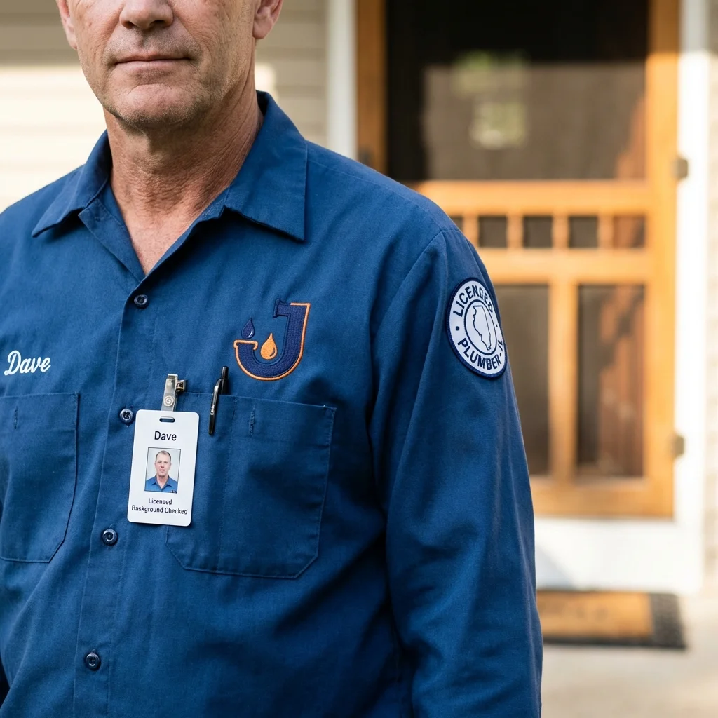 Licensed plumber showing ID badge in Bridgeport, NY